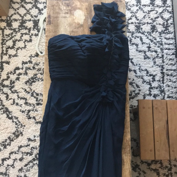 Tadashi Shoji Navy blue chiffon gown size 2 - Picture 4 of 7